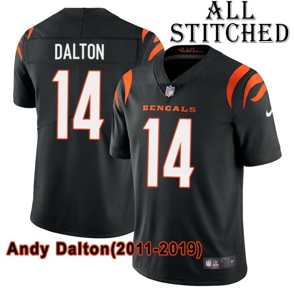 Black Home Embroidered Andy Dalton Cincinnati Bengals #14 Stitched Jersey