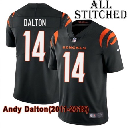 Black Home Embroidered Andy Dalton Cincinnati Bengals #14 Stitched Jersey
