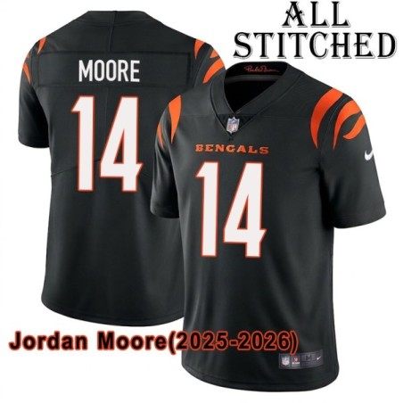 Black Home Embroidered Jordan Moore Cincinnati Bengals #14 Stitched Jersey