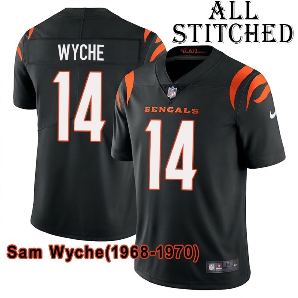 Black Home Embroidered Sam Wyche Cincinnati Bengals #14 Stitched Jersey