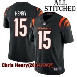Black Home Embroidered Chris Henry Cincinnati Bengals #15 Stitched Jersey