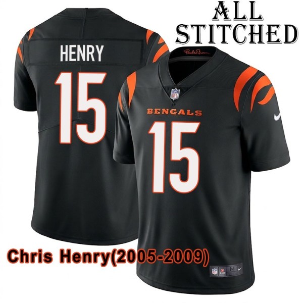 Black Home Embroidered Chris Henry Cincinnati Bengals #15 Stitched Jersey