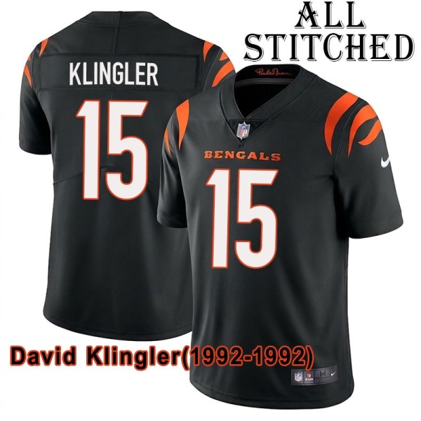 Black Home Embroidered David Klingler Cincinnati Bengals #15 Stitched Jersey
