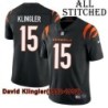 Black Home Embroidered David Klingler Cincinnati Bengals #15 Stitched Jersey