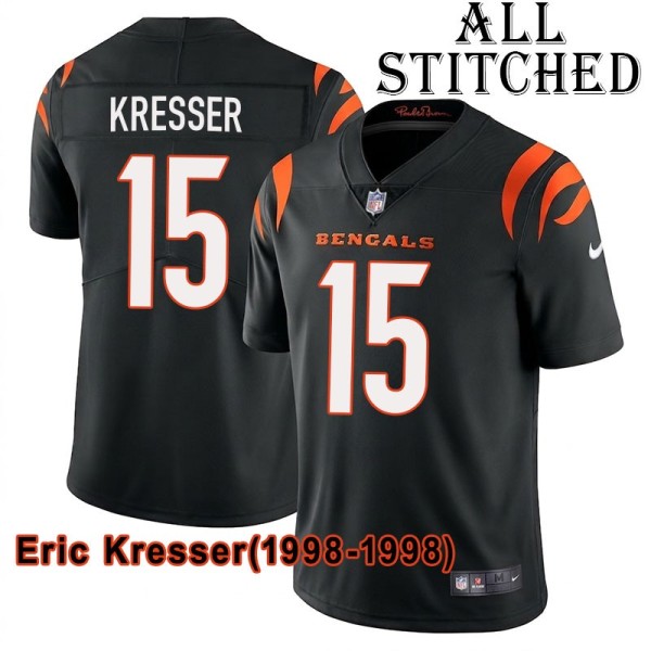 Black Home Embroidered Eric Kresser Cincinnati Bengals #15 Stitched Jersey