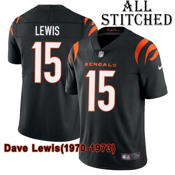 Black Home Embroidered Dave Lewis Cincinnati Bengals #15 Stitched Jersey