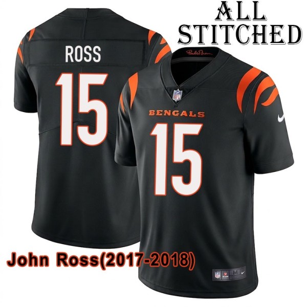 Black Home Embroidered John Ross Cincinnati Bengals #15 Stitched Jersey