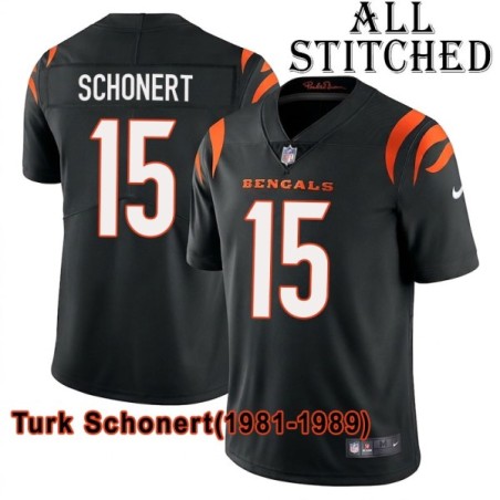 Black Home Embroidered Turk Schonert Cincinnati Bengals #15 Stitched Jersey