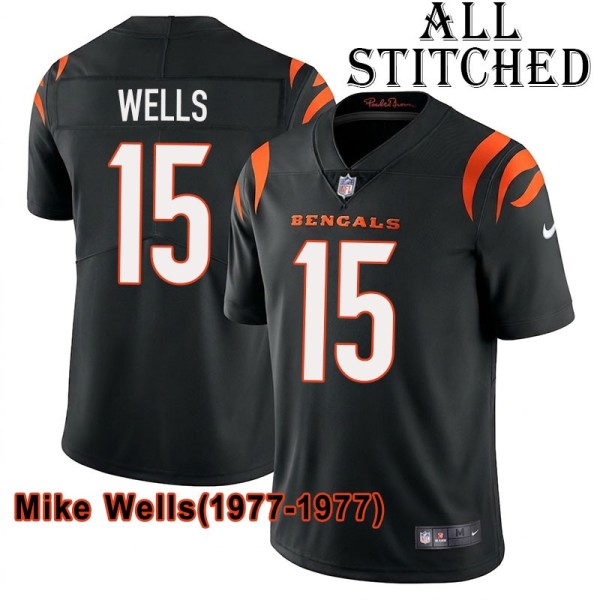 Black Home Embroidered Mike Wells Cincinnati Bengals #15 Stitched Jersey