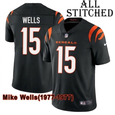 Black Home Embroidered Mike Wells Cincinnati Bengals #15 Stitched Jersey