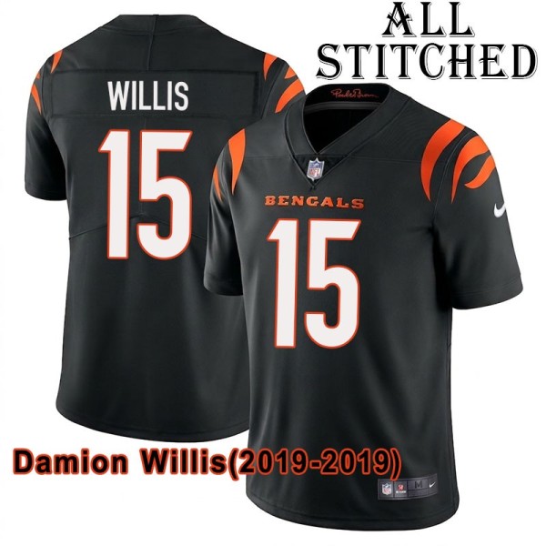 Black Home Embroidered Damion Willis Cincinnati Bengals #15 Stitched Jersey