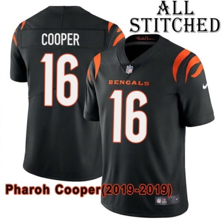 Black Home Embroidered Pharoh Cooper Cincinnati Bengals #16 Stitched Jersey