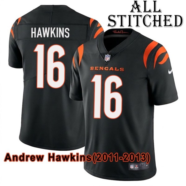 Black Home Embroidered Andrew Hawkins Cincinnati Bengals #16 Stitched Jersey