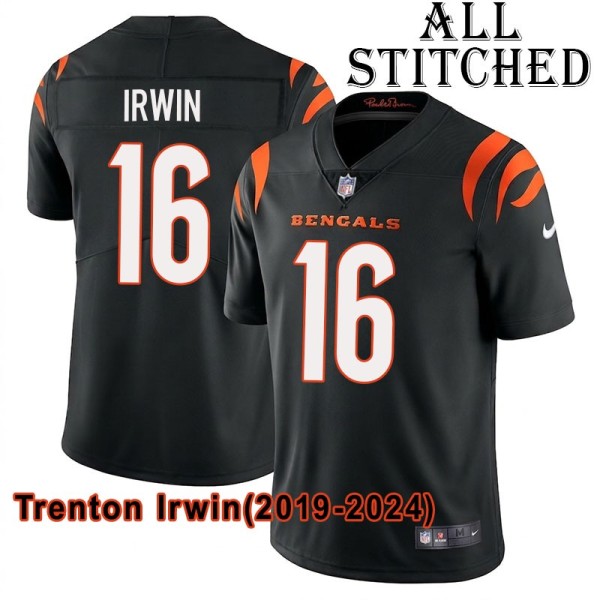 Black Home Embroidered Trenton Irwin Cincinnati Bengals #16 Stitched Jersey