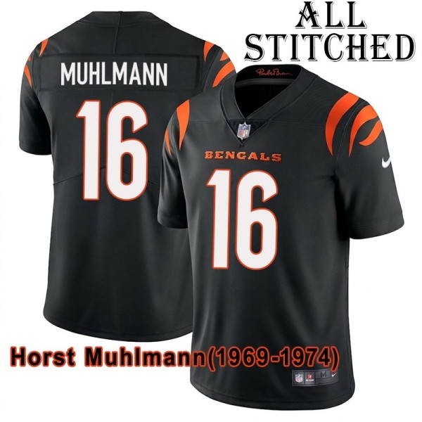 Black Home Embroidered Horst Muhlmann Cincinnati Bengals #16 Stitched Jersey