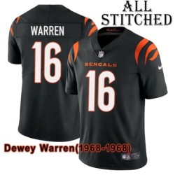 Black Home Embroidered Dewey Warren Cincinnati Bengals #16 Stitched Jersey