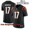 Black Home Embroidered Cole Burgess Cincinnati Bengals #17 Stitched Jersey
