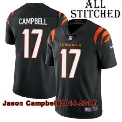 Black Home Embroidered Jason Campbell Cincinnati Bengals #17 Stitched Jersey