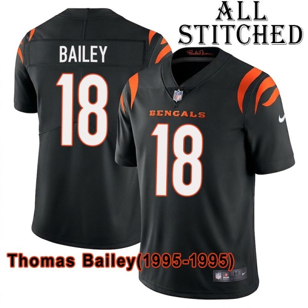 Black Home Embroidered Thomas Bailey Cincinnati Bengals #18 Stitched Jersey