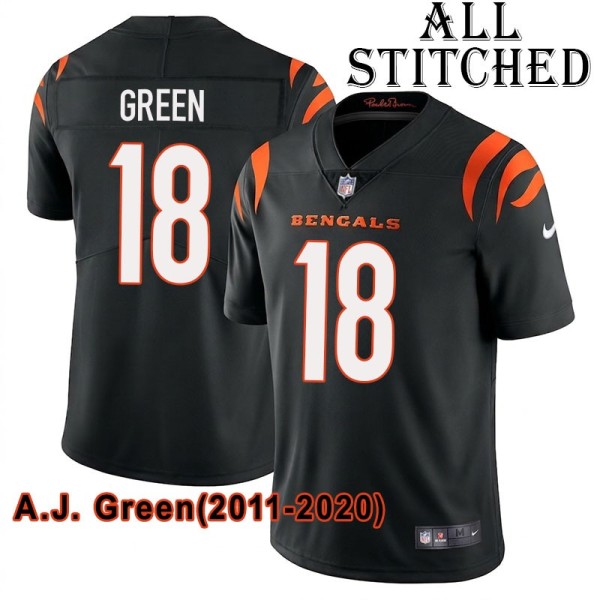 Black Home Embroidered A.J. Green Cincinnati Bengals #18 Stitched Jersey