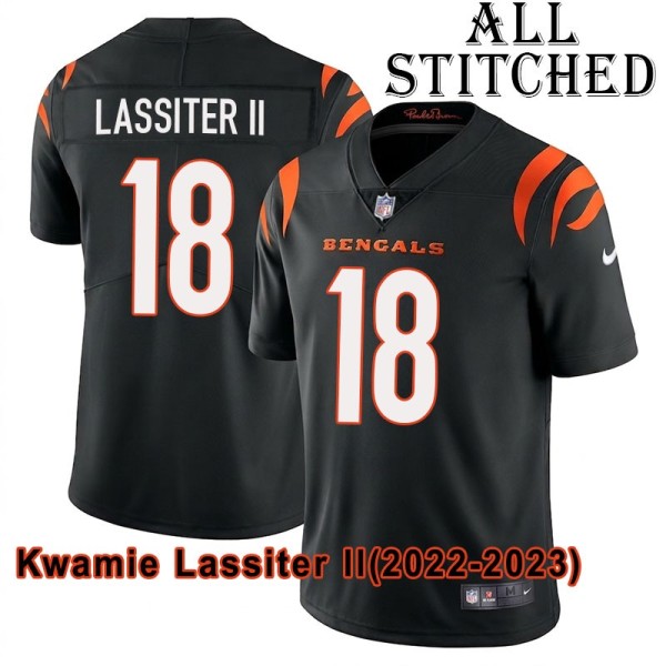 Black Home Embroidered Kwamie Lassiter II Cincinnati Bengals #18 Stitched Jersey
