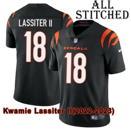 Black Home Embroidered Kwamie Lassiter II Cincinnati Bengals #18 Stitched Jersey