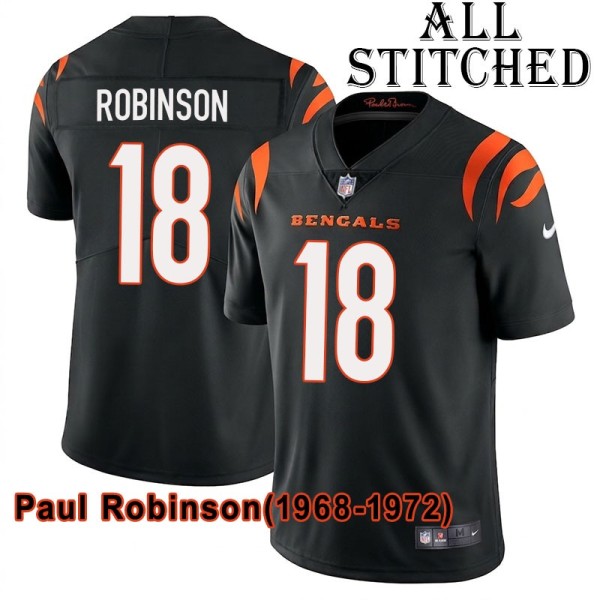 Black Home Embroidered Paul Robinson Cincinnati Bengals #18 Stitched Jersey