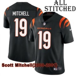 Black Home Embroidered Scott Mitchell Cincinnati Bengals #19 Stitched Jersey