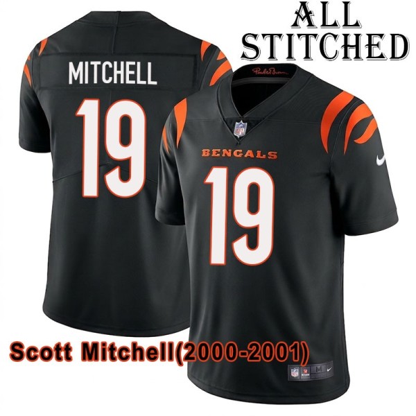 Black Home Embroidered Scott Mitchell Cincinnati Bengals #19 Stitched Jersey