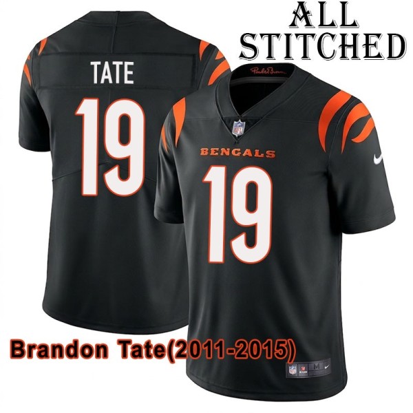 Black Home Embroidered Brandon Tate Cincinnati Bengals #19 Stitched Jersey