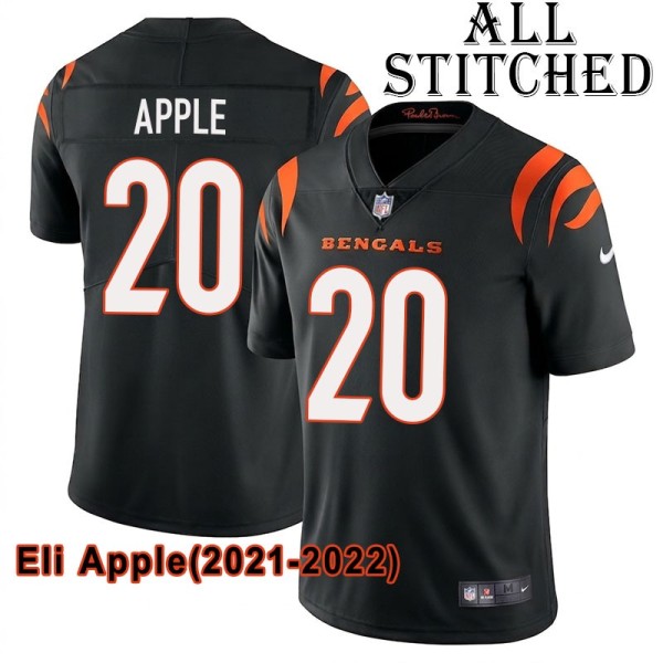 Black Home Embroidered Eli Apple Cincinnati Bengals #20 Stitched Jersey