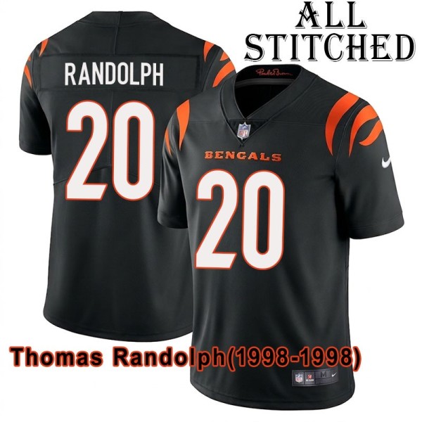 Black Home Embroidered Thomas Randolph Cincinnati Bengals #20 Stitched Jersey