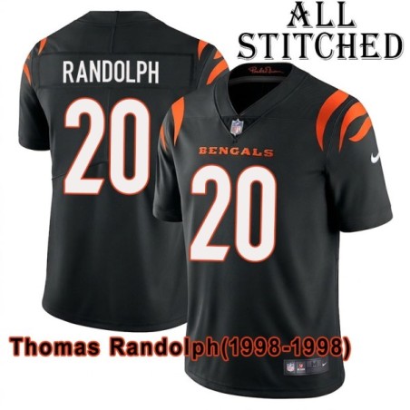 Black Home Embroidered Thomas Randolph Cincinnati Bengals #20 Stitched Jersey