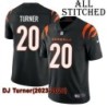Black Home Embroidered DJ Turner Cincinnati Bengals #20 Stitched Jersey