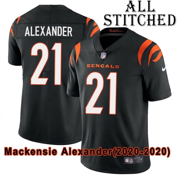 Black Home Embroidered Mackensie Alexander Cincinnati Bengals #21 Stitched Jersey