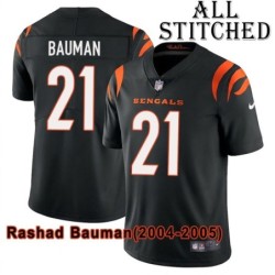 Black Home Embroidered Rashad Bauman Cincinnati Bengals #21 Stitched Jersey