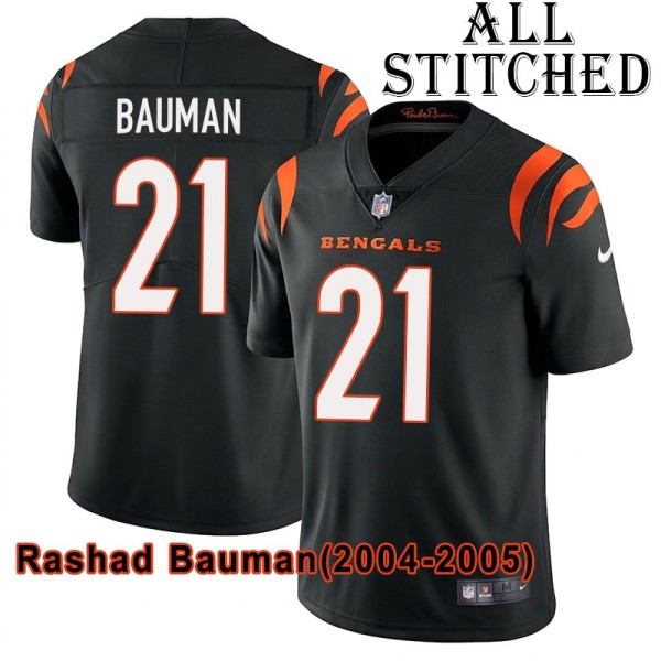 Black Home Embroidered Rashad Bauman Cincinnati Bengals #21 Stitched Jersey