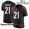 Black Home Embroidered Rashad Bauman Cincinnati Bengals #21 Stitched Jersey