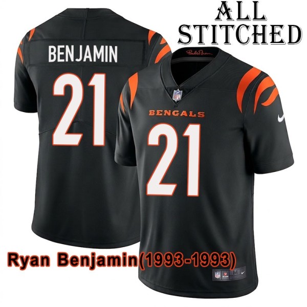 Black Home Embroidered Ryan Benjamin Cincinnati Bengals #21 Stitched Jersey