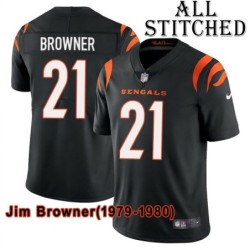 Black Home Embroidered Jim Browner Cincinnati Bengals #21 Stitched Jersey