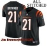 Black Home Embroidered Jim Browner Cincinnati Bengals #21 Stitched Jersey