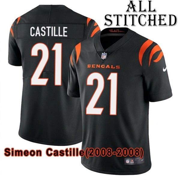 Black Home Embroidered Simeon Castille Cincinnati Bengals #21 Stitched Jersey