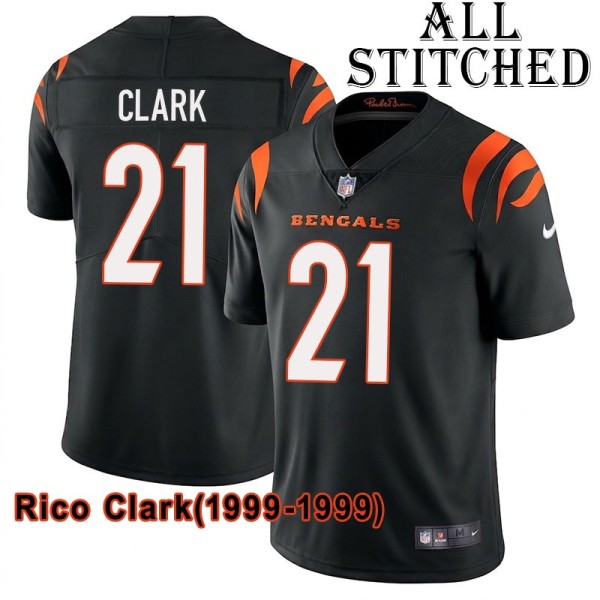Black Home Embroidered Rico Clark Cincinnati Bengals #21 Stitched Jersey
