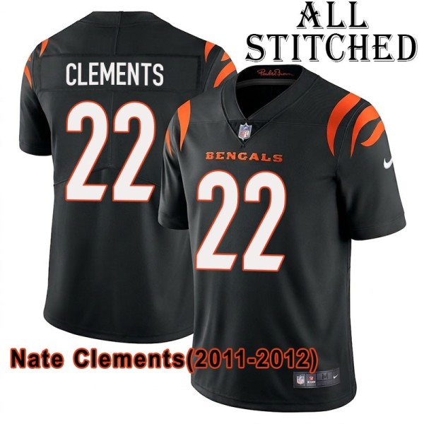 Black Home Embroidered Nate Clements Cincinnati Bengals #22 Stitched Jersey