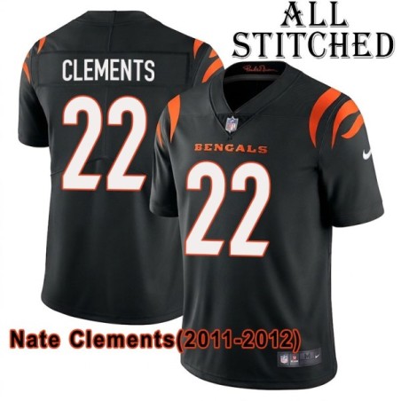 Black Home Embroidered Nate Clements Cincinnati Bengals #22 Stitched Jersey