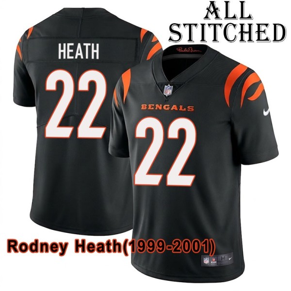 Black Home Embroidered Rodney Heath Cincinnati Bengals #22 Stitched Jersey