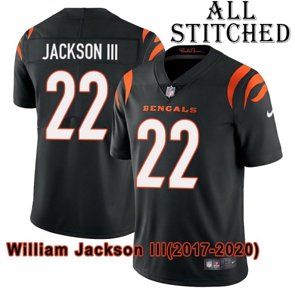 Black Home Embroidered William Jackson III Cincinnati Bengals #22 Stitched Jersey