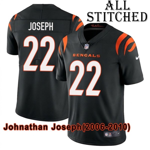 Black Home Embroidered Johnathan Joseph Cincinnati Bengals #22 Stitched Jersey