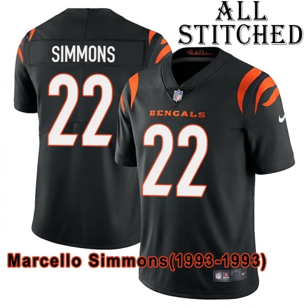 Black Home Embroidered Marcello Simmons Cincinnati Bengals #22 Stitched Jersey
