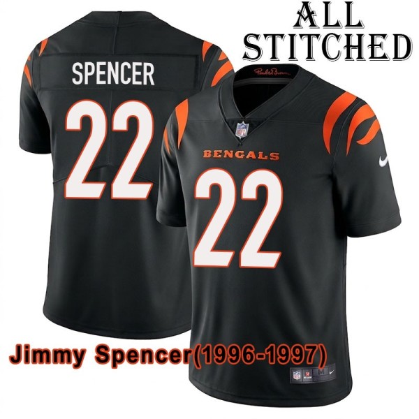 Black Home Embroidered Jimmy Spencer Cincinnati Bengals #22 Stitched Jersey